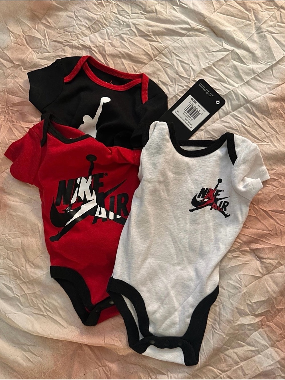 Nike Kids' 3-Pack Jordan Air One-Piece Bodysuits - Red, Black, White NWT 🏷️